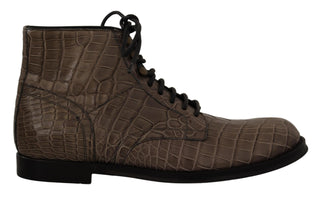 Graue Derby Boots aus Krokodilleder