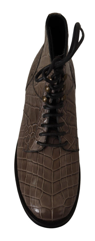 Graue Derby Boots aus Krokodilleder