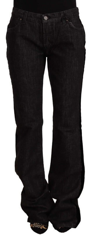 Jeans de Denim de Algodón de Cintura Media en Negro con Corte Recto