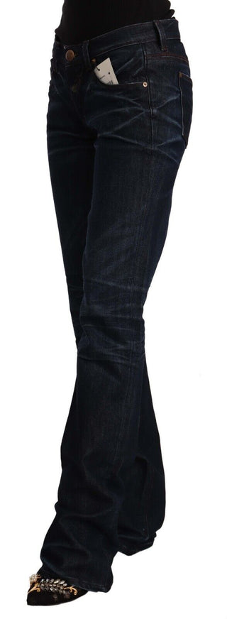 Dunkelblaue gerade Jeans aus Baumwolldenim mit mittlerer Bundhöhe
