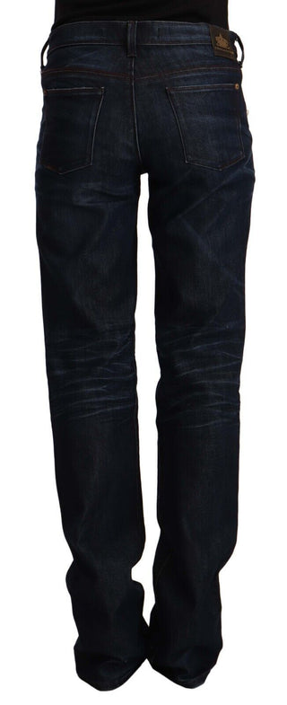 Dunkelblaue gerade Jeans aus Baumwolldenim mit mittlerer Bundhöhe