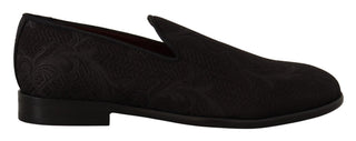 Zapatillas mocasines de brocado floral negro