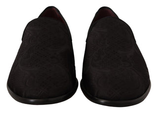 Zapatillas mocasines de brocado floral negro