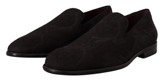Zapatillas mocasines de brocado floral negro