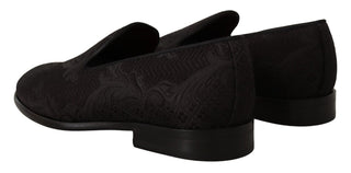 Zapatillas mocasines de brocado floral negro