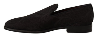 Zapatillas mocasines de brocado floral negro