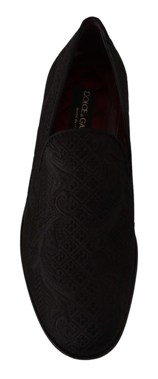 Zapatillas mocasines de brocado floral negro