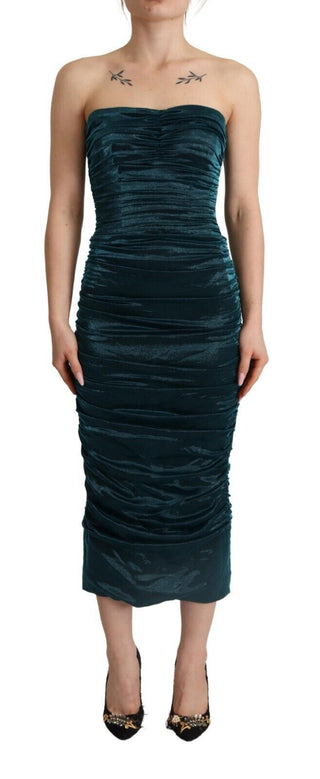 Türkises drapiertes Midi-Kleid mit Bustier-Oberteil