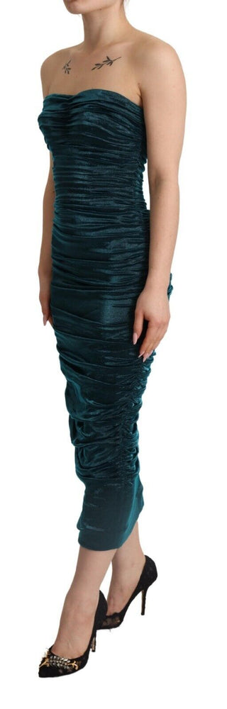 Türkises drapiertes Midi-Kleid mit Bustier-Oberteil