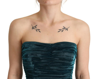 Türkises drapiertes Midi-Kleid mit Bustier-Oberteil