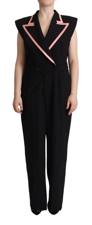 Schwarzes ärmelloses Jumpsuit-Kleid aus Wollmischung