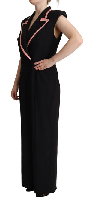 Schwarzes ärmelloses Jumpsuit-Kleid aus Wollmischung