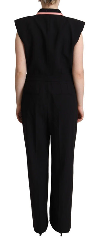 Schwarzes ärmelloses Jumpsuit-Kleid aus Wollmischung