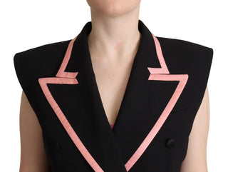 Schwarzes ärmelloses Jumpsuit-Kleid aus Wollmischung