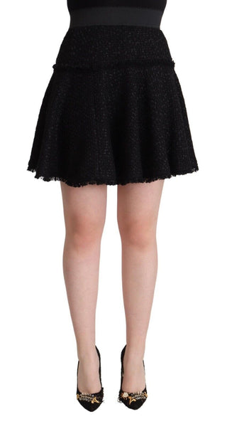Schwarzer Mini-A-Linien-Rock aus gestricktem Nylon mit hoher Taille