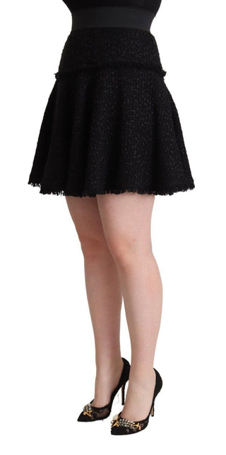 Schwarzer Mini-A-Linien-Rock aus gestricktem Nylon mit hoher Taille
