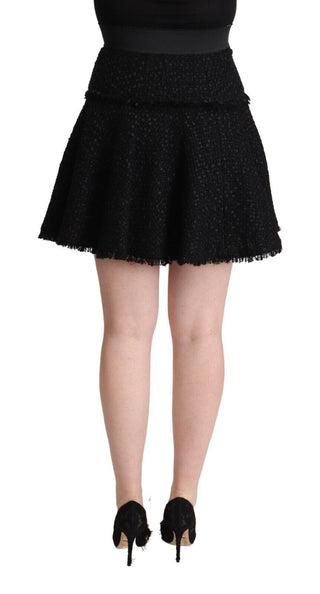 Schwarzer Mini-A-Linien-Rock aus gestricktem Nylon mit hoher Taille
