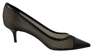 Schwarze Amika 50 Pumps aus Netzstoff und Leder