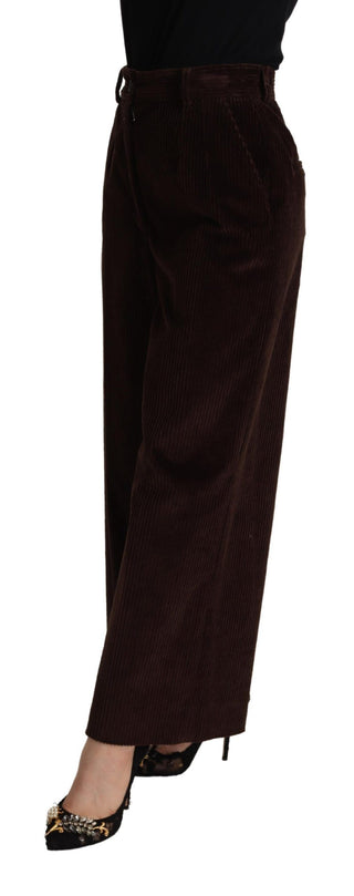 Braune High-Waist-Hose mit weitem Bein aus Baumwolle
