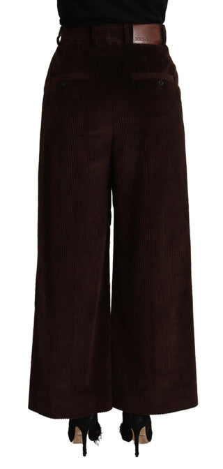 Braune High-Waist-Hose mit weitem Bein aus Baumwolle