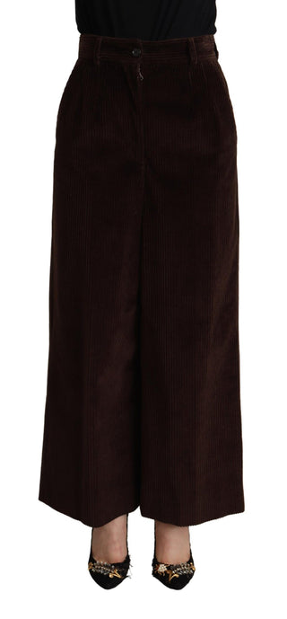 Braune High-Waist-Hose mit weitem Bein aus Baumwolle