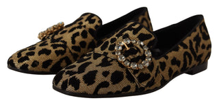 Goldfarbene Leopardenmuster Kristall Loafer-Schuhe
