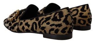 Goldfarbene Leopardenmuster Kristall Loafer-Schuhe