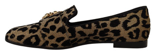 Goldfarbene Leopardenmuster Kristall Loafer-Schuhe