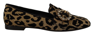 Goldfarbene Leopardenmuster Kristall Loafer-Schuhe
