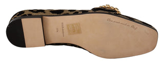 Goldfarbene Leopardenmuster Kristall Loafer-Schuhe