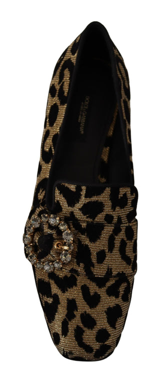 Goldfarbene Leopardenmuster Kristall Loafer-Schuhe