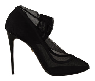 Schwarze Tüll-Stretch-Stiefel Pumps Schuhe