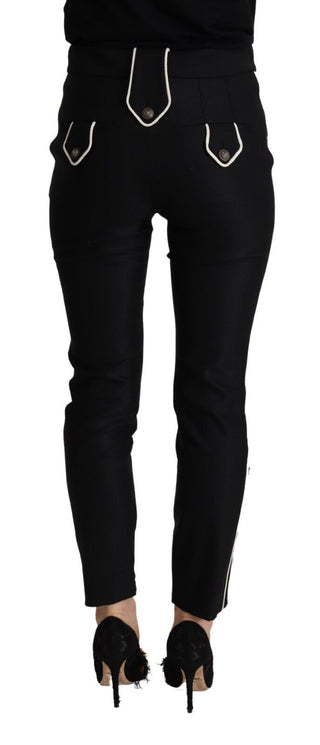 Schwarze Mid-Waist-Hose mit Knopfverzierung und schmaler Passform