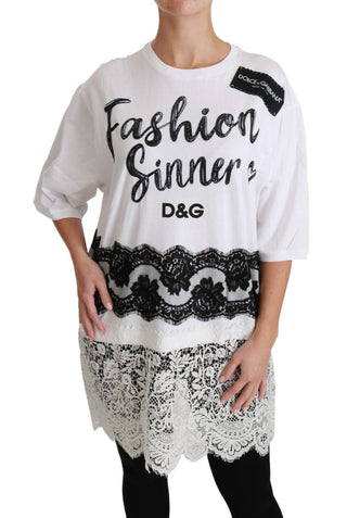 Weißes Fashion Sinner Baumwoll-Spitzen-T-Shirt-Oberteil