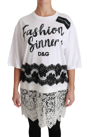 Weißes Fashion Sinner Baumwoll-Spitzen-T-Shirt-Oberteil