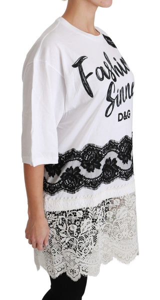Weißes Fashion Sinner Baumwoll-Spitzen-T-Shirt-Oberteil