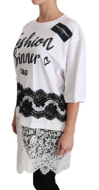 Weißes Fashion Sinner Baumwoll-Spitzen-T-Shirt-Oberteil