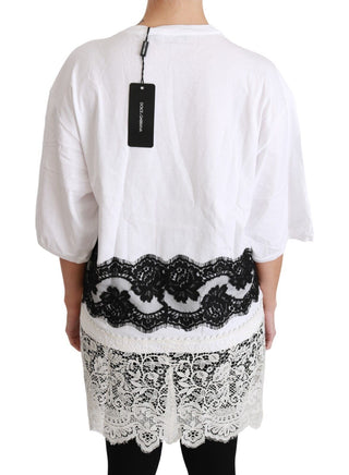 Weißes Fashion Sinner Baumwoll-Spitzen-T-Shirt-Oberteil