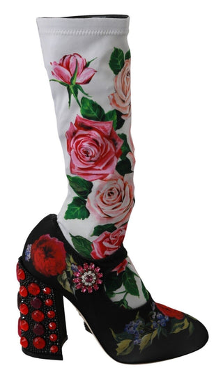 Schwarze florale Socken Kristall-Jersey-Stiefel Schuhe