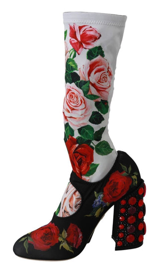 Schwarze florale Socken Kristall-Jersey-Stiefel Schuhe