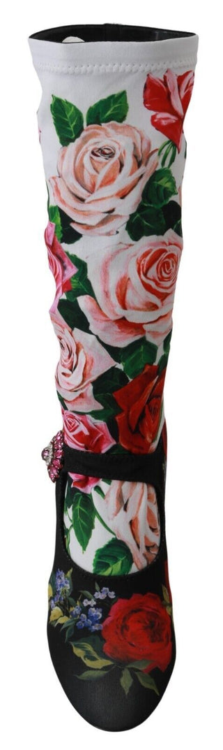 Schwarze florale Socken Kristall-Jersey-Stiefel Schuhe