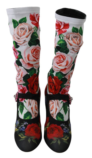 Schwarze florale Socken Kristall-Jersey-Stiefel Schuhe