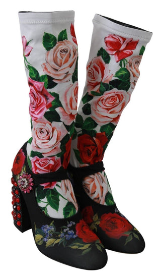 Schwarze florale Socken Kristall-Jersey-Stiefel Schuhe