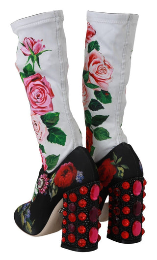 Schwarze florale Socken Kristall-Jersey-Stiefel Schuhe