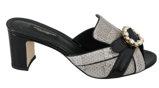 Schwarze, graue exotische Lederkristallsandalen