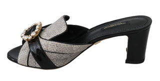 Schwarze, graue exotische Lederkristallsandalen