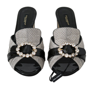 Schwarze, graue exotische Lederkristallsandalen
