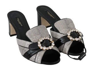 Schwarze, graue exotische Lederkristallsandalen