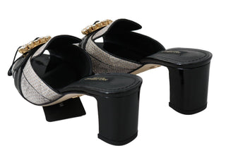 Schwarze, graue exotische Lederkristallsandalen