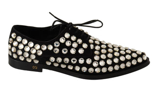 Schwarze Leder-Schnürschuhe mit Kristallen